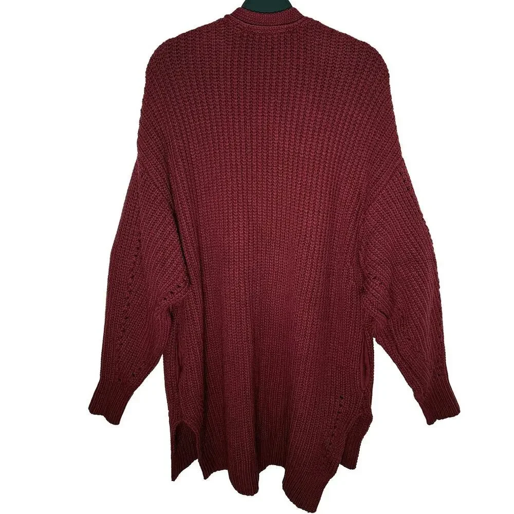 Free People Women's Knit Cabernet Nightingale Cardi Slouchy‎ Oversized Lagenlook